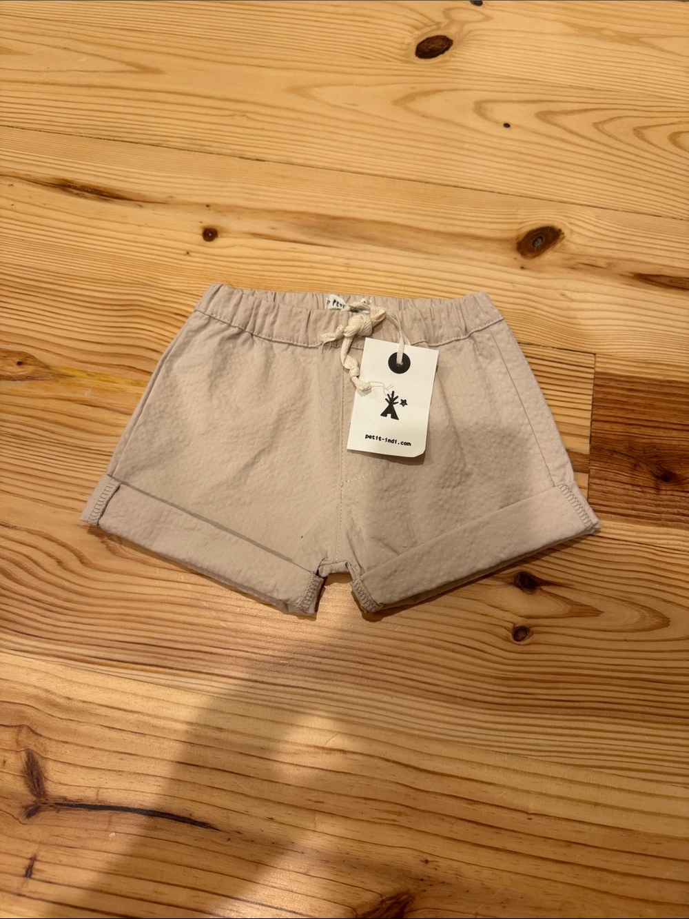 Neutral Cotton Drawstring Girls' Shorts